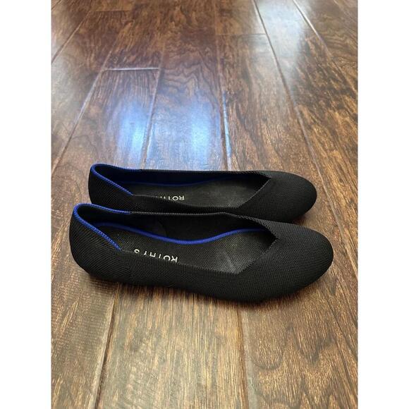 ROTHYS The Flat Womens 9.5 Black Blue Trim Washable Recycled Flats - Picture 2 of 6